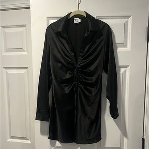 Black Satin Button-Up Shirt